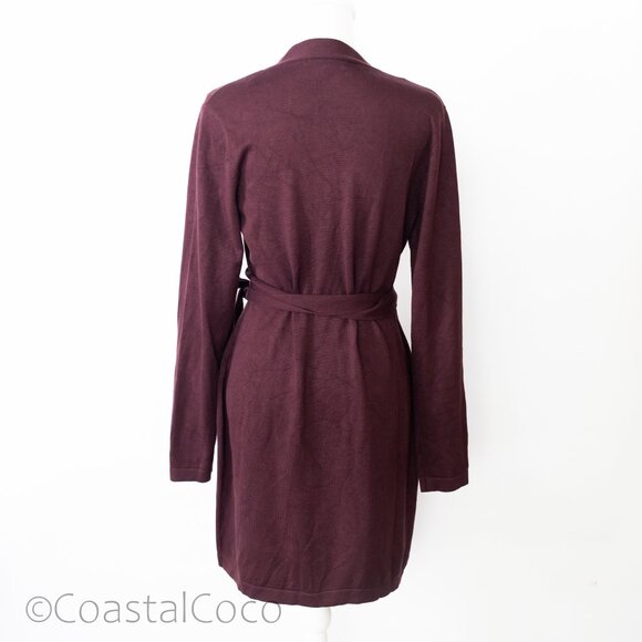 Lulus Literary Lover Plum Burgundy Wrap Sweater Dress L Stretchy Office Comfort - Picture 4 of 10